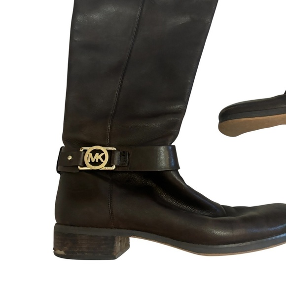Michael Kors Dark Brown Charm Leather Tall Riding Boots Sz 9.5 - Picture 4 of 14